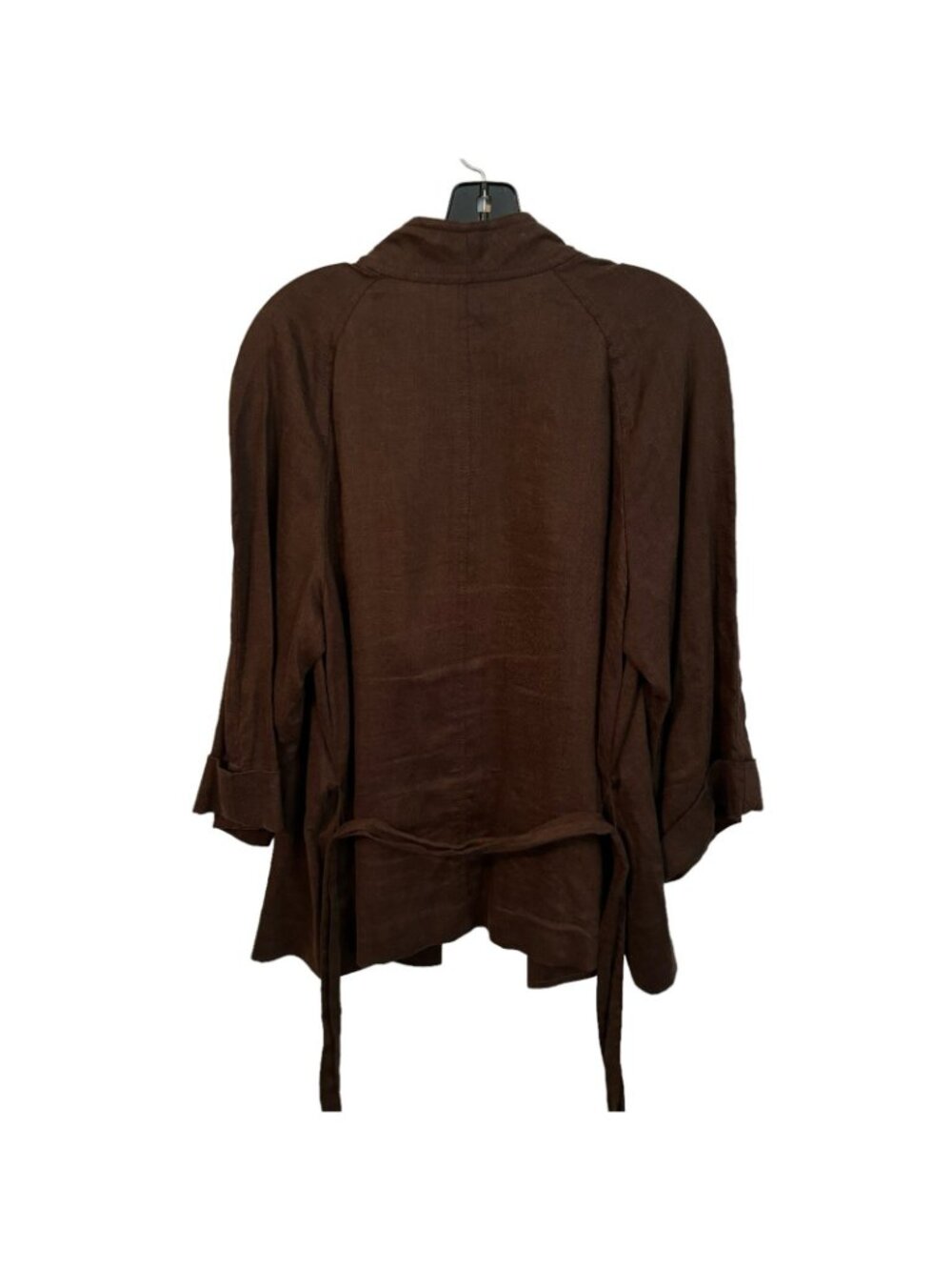 Talbots Blazer Size 14 Brown Linen Blend Belted Women Blazer Jacket - Picture 3 of 12